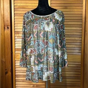 Bobbie Brooks Plus Size Multicolor Floral 3/4 sleeve Peasant Top size 1x EUC